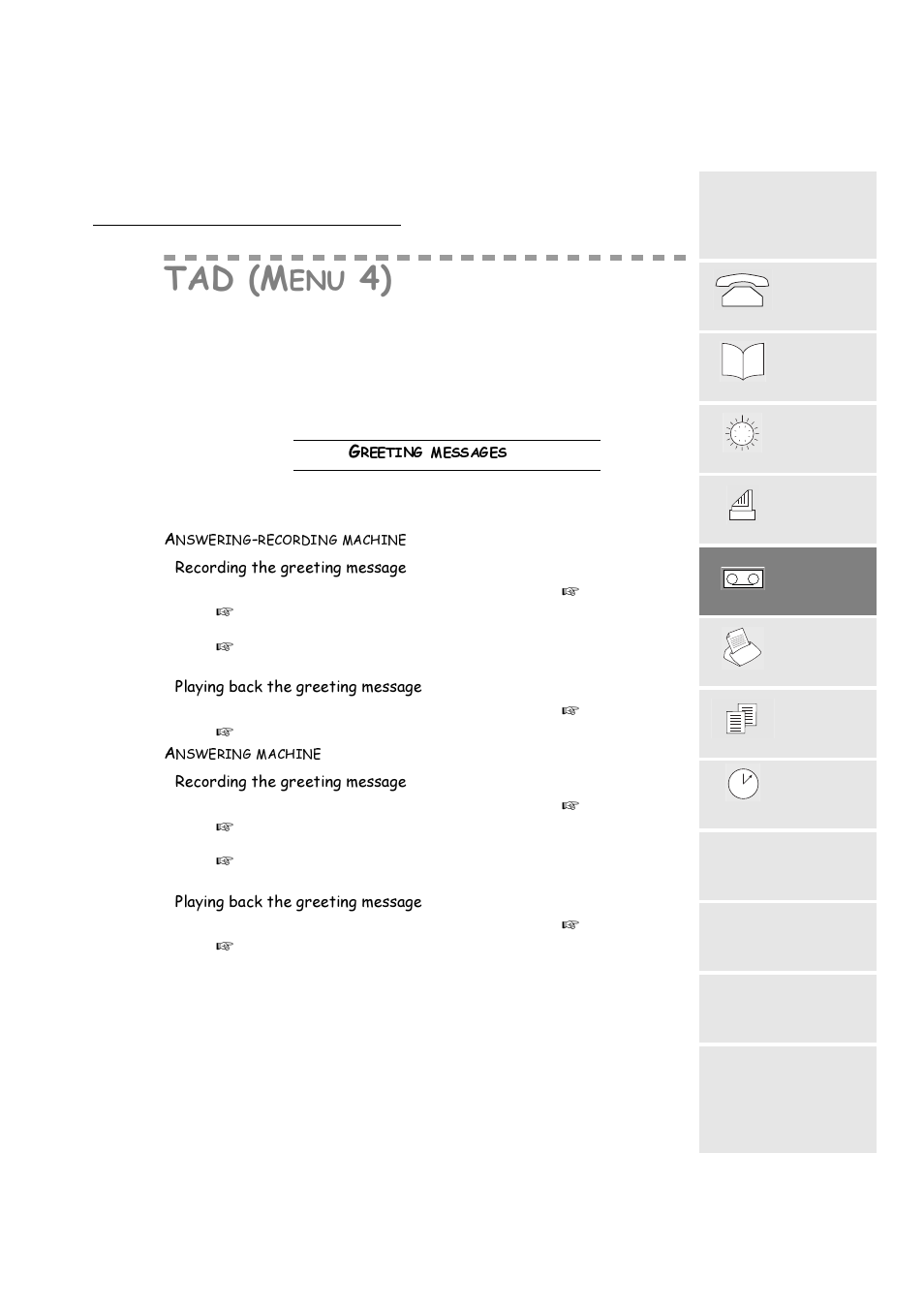 Tad (menu4), Greeting messages, Answering-recording machine | Answering machine, Uhhwlqjphvvdjhv | TA Triumph-Adler FAX 720 User Manual | Page 33 / 66