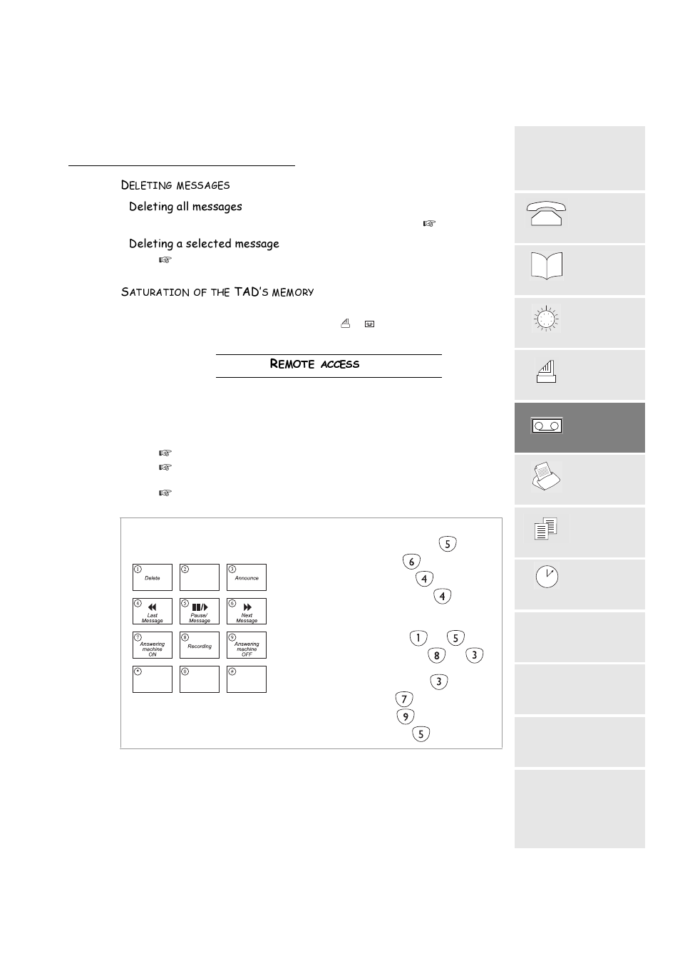 Deleting messages, Saturation of the tad’s memory, Remote access | 5hprwhdffhvv, Hohwlqjdoophvvdjhv, Hohwlqjdvhohfwhgphvvdjh | TA Triumph-Adler FAX 720 User Manual | Page 35 / 66