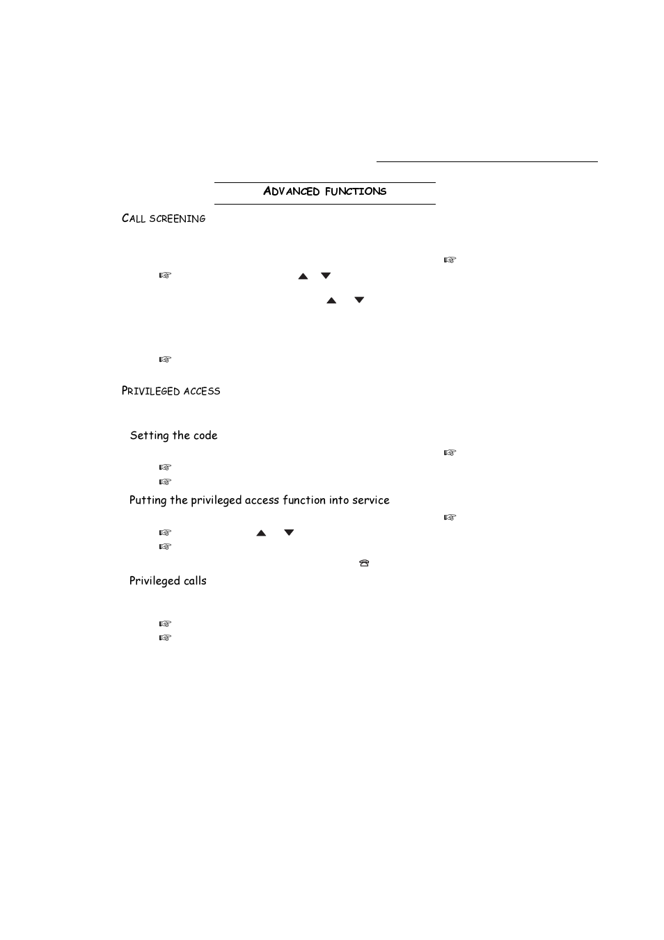 Advanced functions, Call screening, Privileged access | Gydqfhgixqfwlrqv, 6hwwlqjwkhfrgh, 3ulylohjhgfdoov | TA Triumph-Adler FAX 720 User Manual | Page 36 / 66