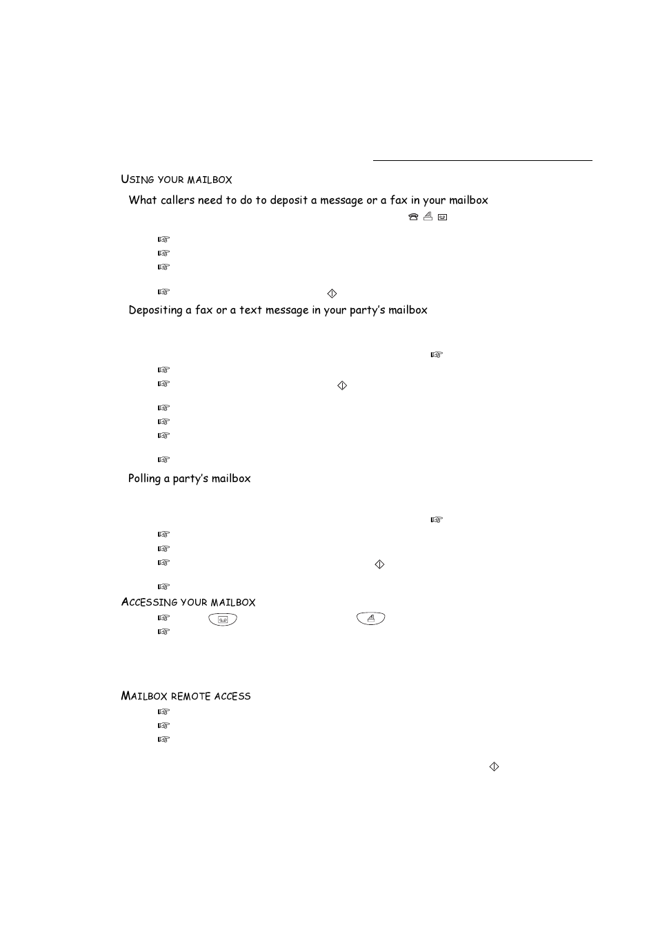 Using your mailbox, Accessing your mailbox, Mailbox remote access | 3roolqjdsduw\·vpdloer | TA Triumph-Adler FAX 720 User Manual | Page 44 / 66