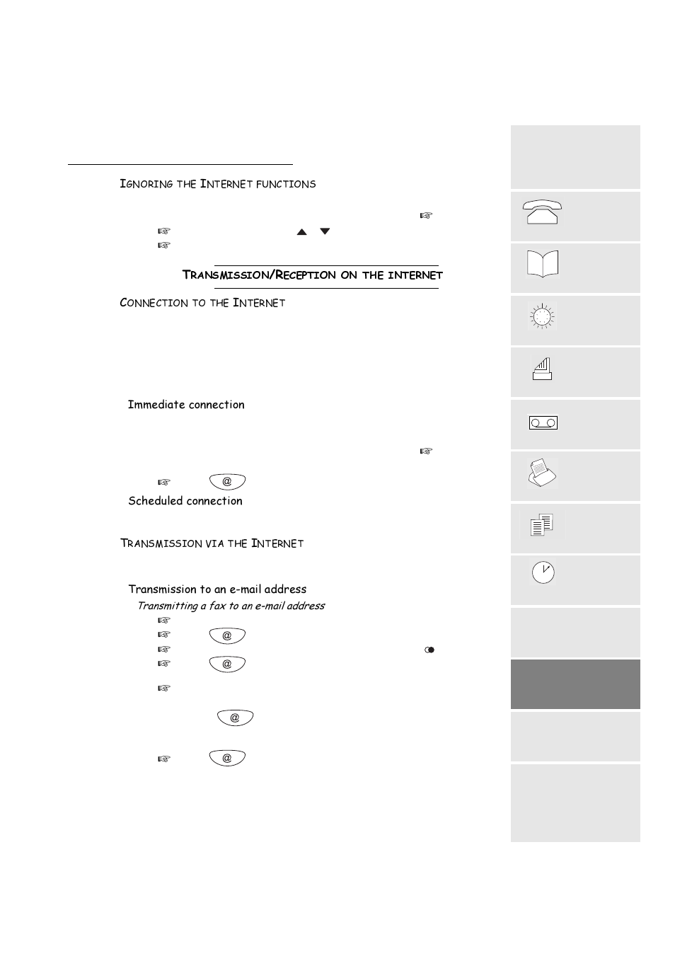 Ignoring the internet functions, Transmission/reception on the internet, Connection to the internet | Transmission via the internet, 7udqvplvvlrq5hfhswlrqrqwkhlqwhuqhw | TA Triumph-Adler FAX 720 User Manual | Page 53 / 66