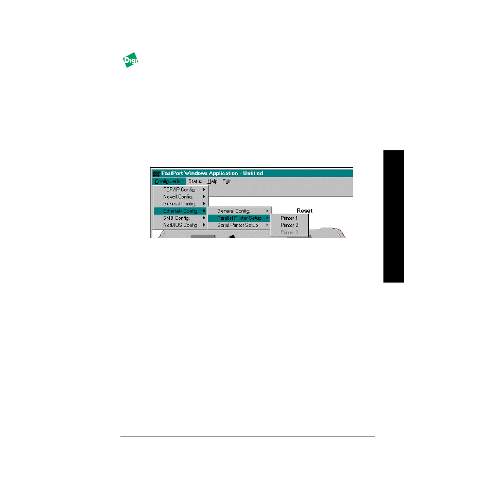 2 parallel/serial printer setup sub-menu, Figure 4-4. parallel printer setup menu, 5 hot spots | Hot spots -5 | Digi FASTPORT MIL-3200X User Manual | Page 25 / 36