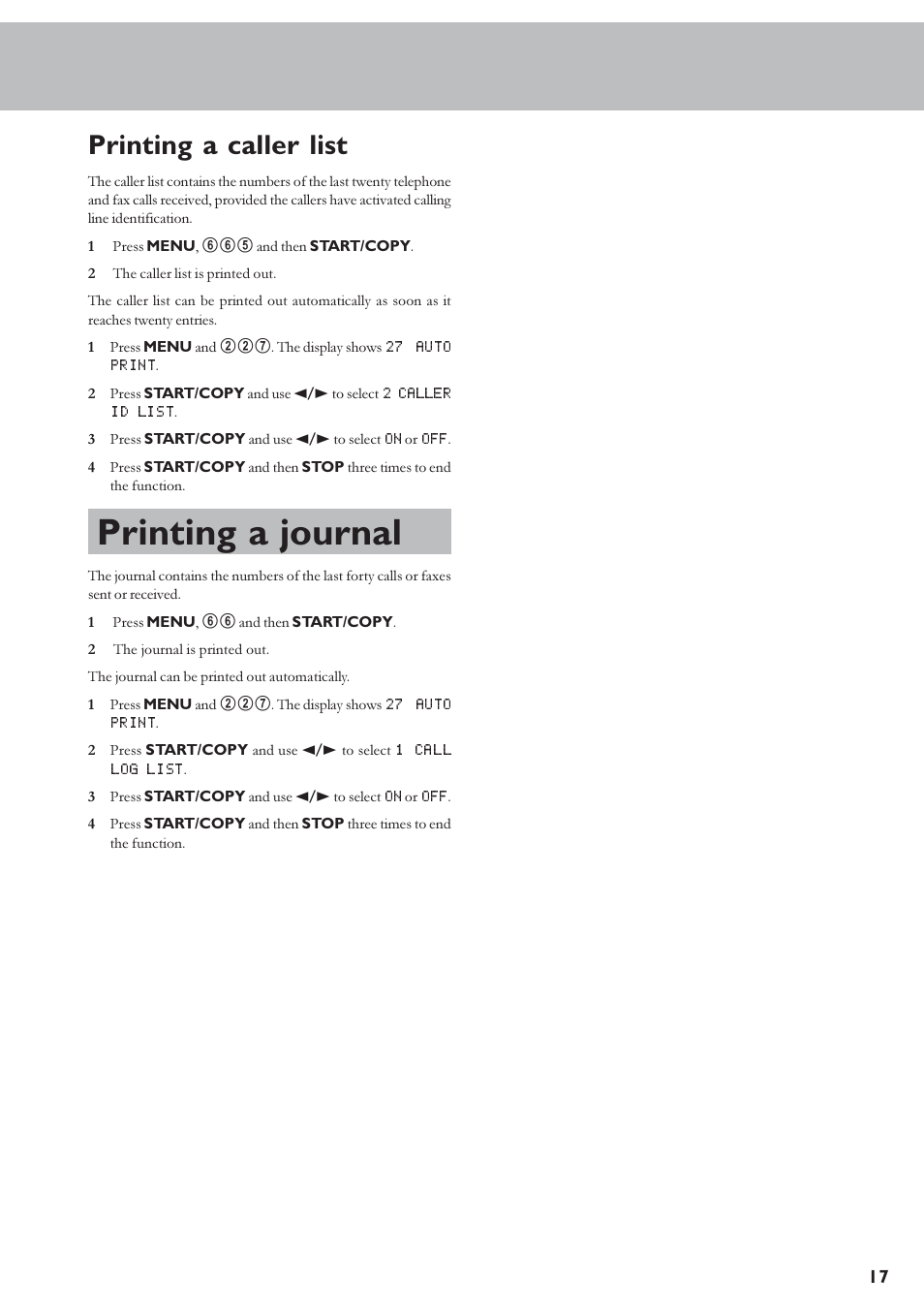 Printing a journal, Printing a caller list | TA Triumph-Adler FAX 920 User Manual | Page 17 / 32