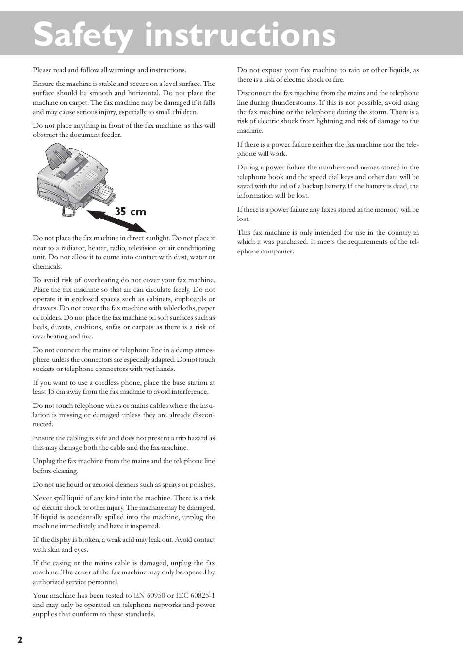 Safety instructions | TA Triumph-Adler FAX 920 User Manual | Page 2 / 32