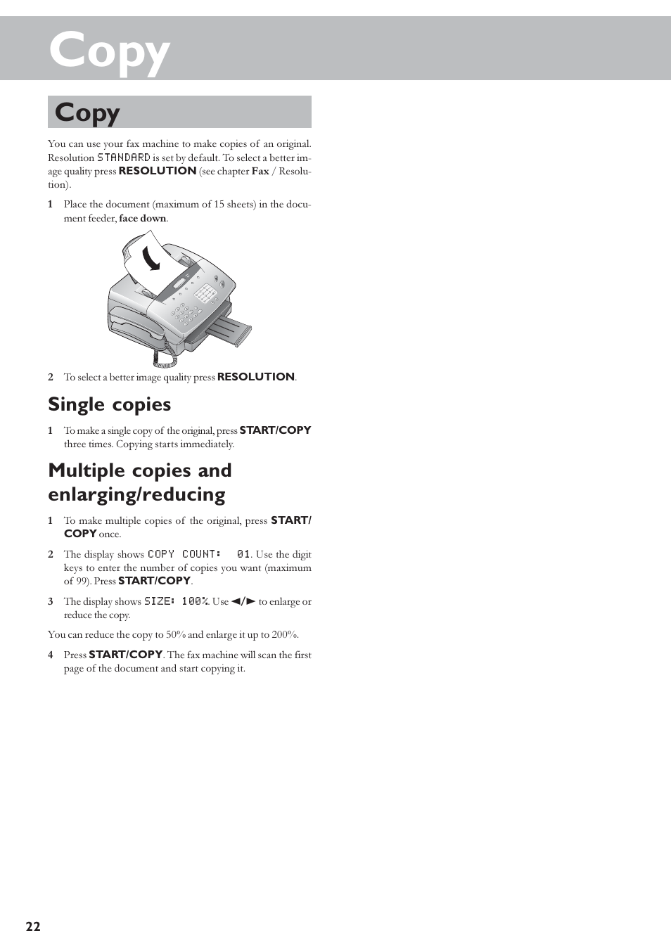 Copy - scan - print, Copy, Scan | Printing from the pc, Troubleshooting, Single copies, Multiple copies and enlarging/reducing | TA Triumph-Adler FAX 920 User Manual | Page 22 / 32