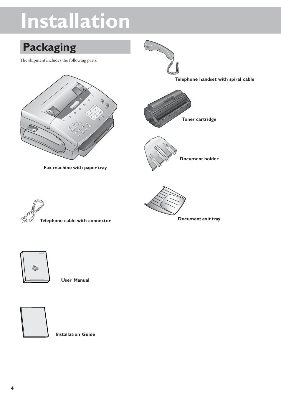 Installation, Packaging | TA Triumph-Adler FAX 920 User Manual | Page 4 / 32