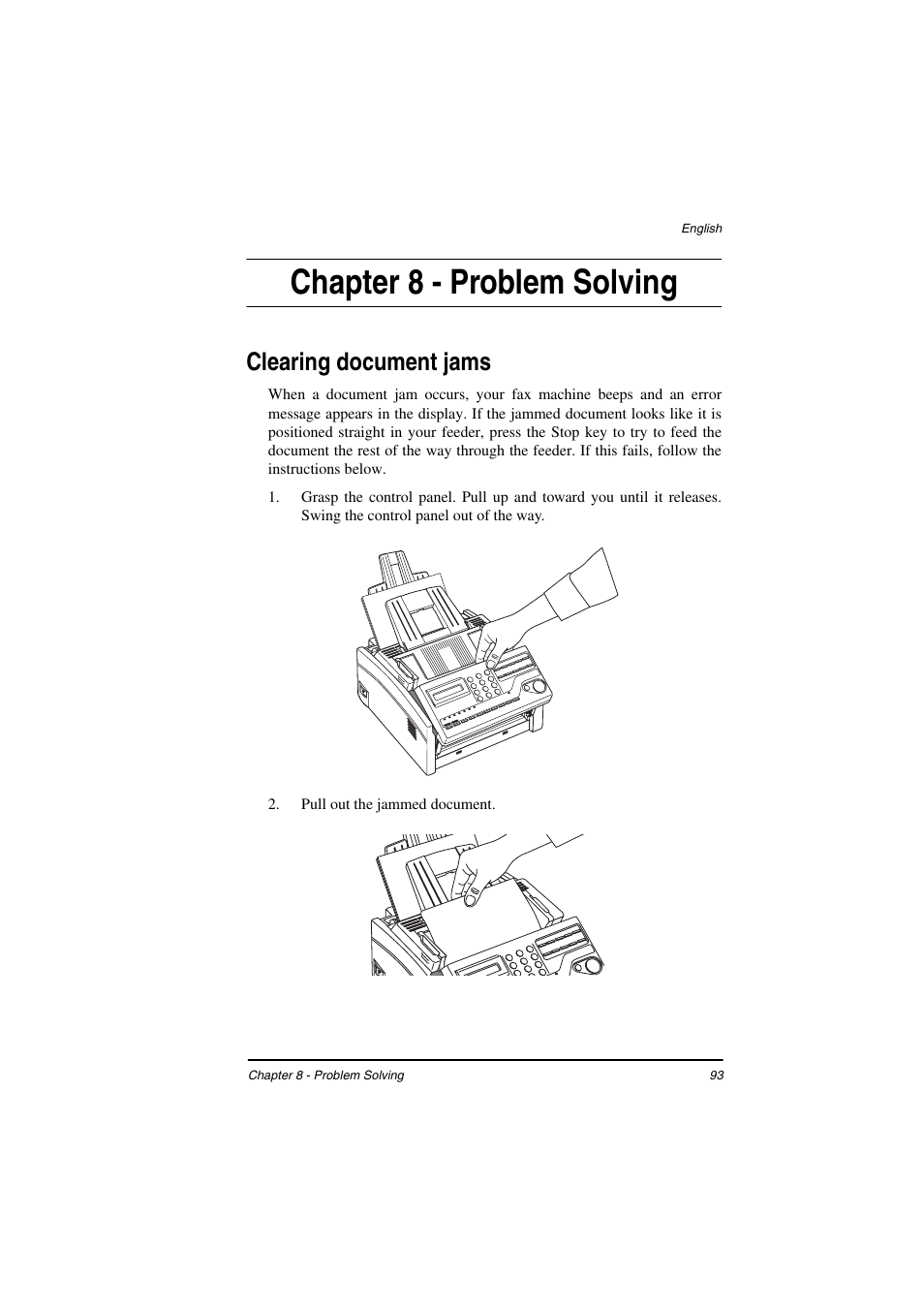 Chapter 8 - problem solving, Clearing document jams | TA Triumph-Adler FAX 925 User Manual | Page 101 / 129