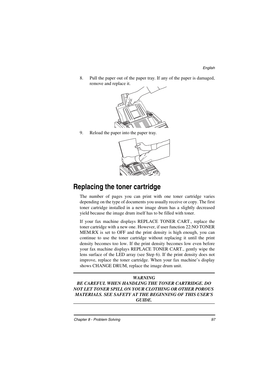 Replacing the toner cartridge | TA Triumph-Adler FAX 925 User Manual | Page 105 / 129