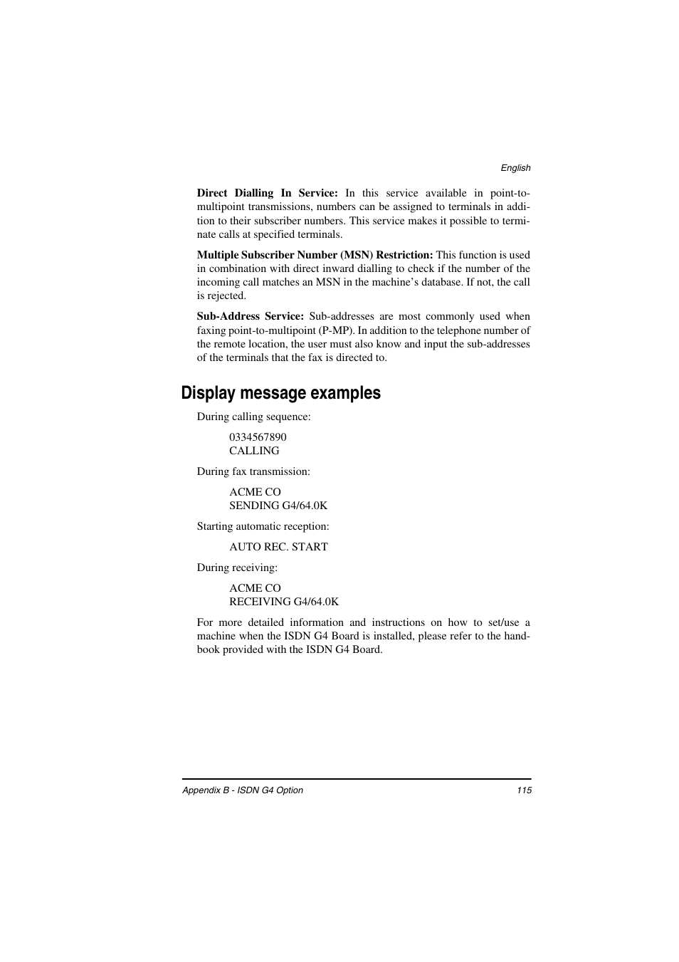 Display message examples | TA Triumph-Adler FAX 925 User Manual | Page 123 / 129