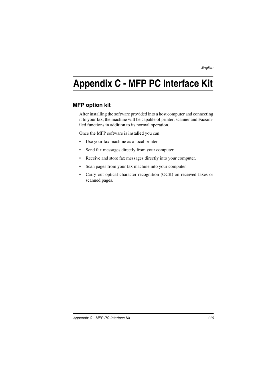 Appendix c - mfp pc interface kit, Mfp option kit | TA Triumph-Adler FAX 925 User Manual | Page 124 / 129