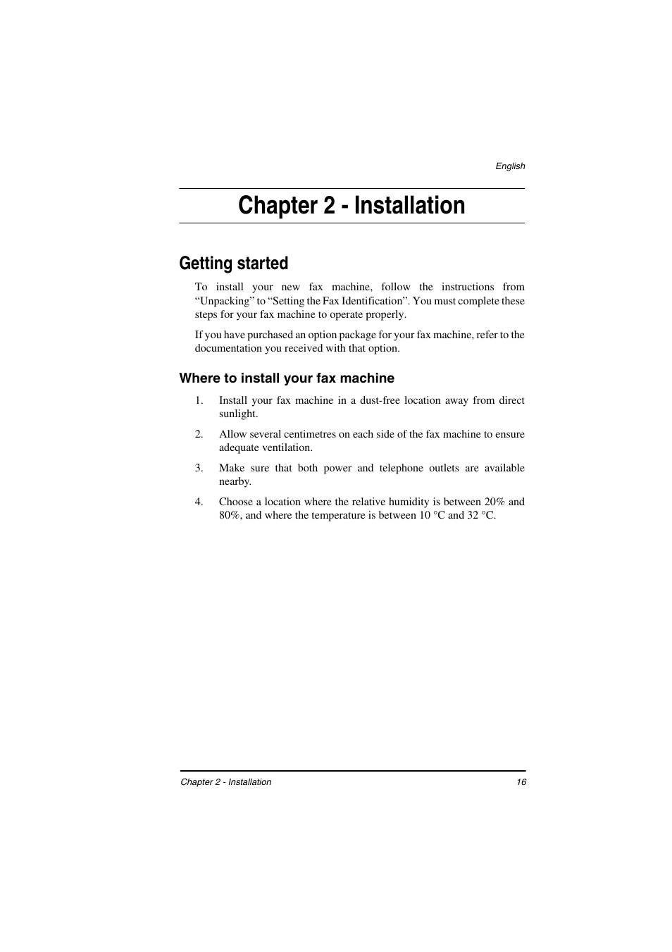 Chapter 2 - installation, Getting started, Where to install your fax machine | TA Triumph-Adler FAX 925 User Manual | Page 24 / 129