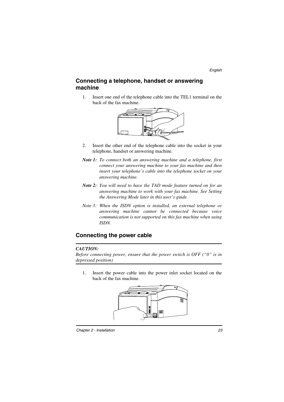 Connecting the power cable | TA Triumph-Adler FAX 925 User Manual | Page 31 / 129