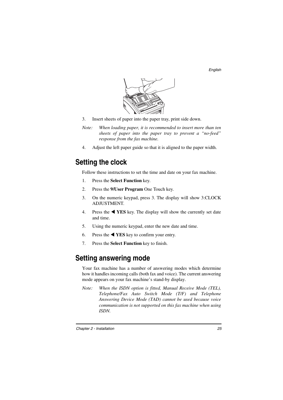 Setting the clock, Setting answering mode | TA Triumph-Adler FAX 925 User Manual | Page 33 / 129