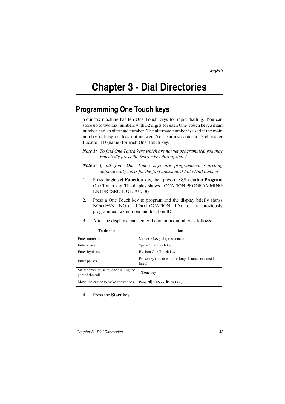 Chapter 3 - dial directories, Programming one touch keys | TA Triumph-Adler FAX 925 User Manual | Page 41 / 129