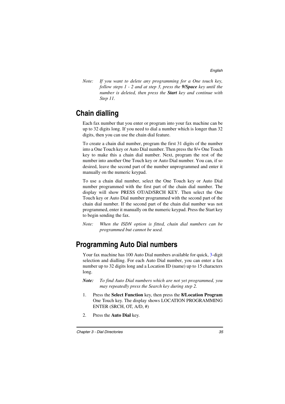 Chain dialling, Programming auto dial numbers | TA Triumph-Adler FAX 925 User Manual | Page 43 / 129