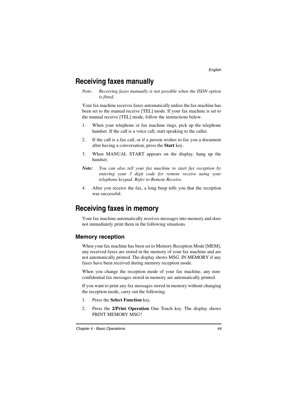 Receiving faxes manually, Receiving faxes in memory, Memory reception | TA Triumph-Adler FAX 925 User Manual | Page 52 / 129