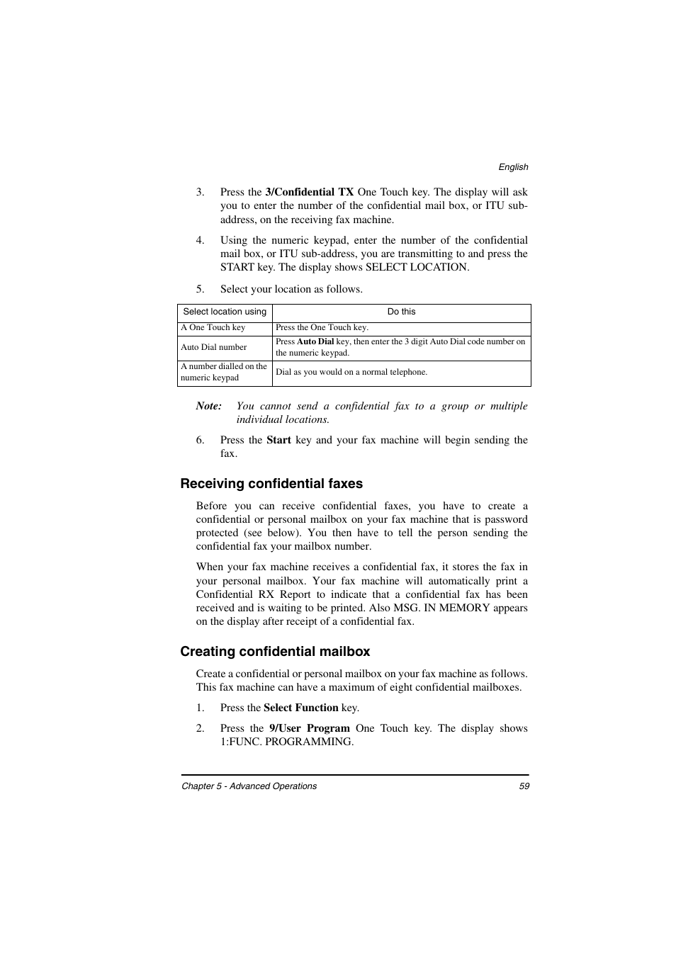 Receiving confidential faxes, Creating confidential mailbox | TA Triumph-Adler FAX 925 User Manual | Page 67 / 129