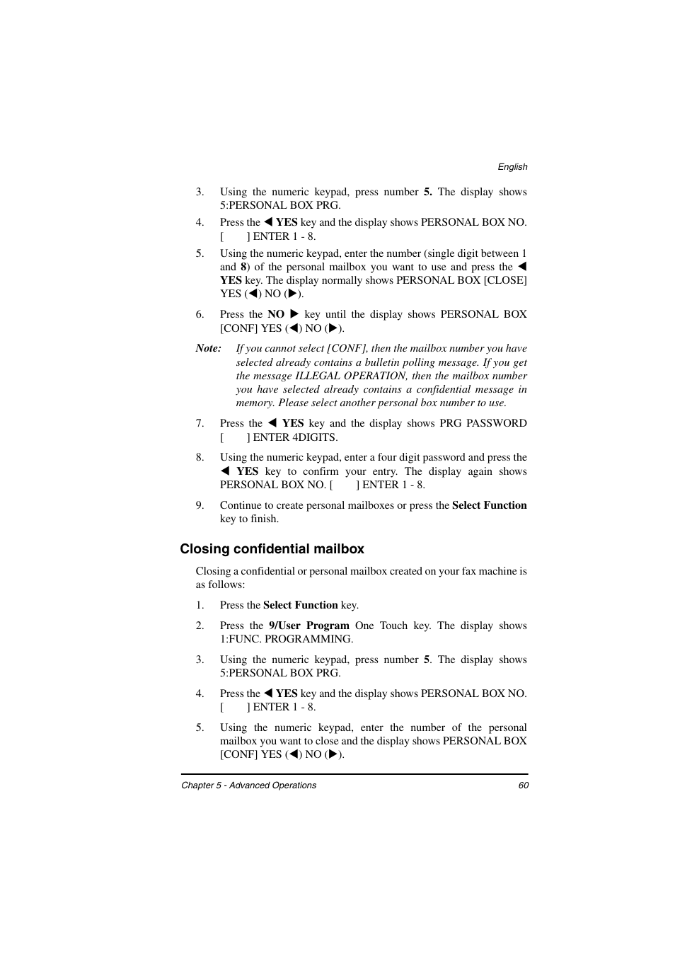 Closing confidential mailbox | TA Triumph-Adler FAX 925 User Manual | Page 68 / 129