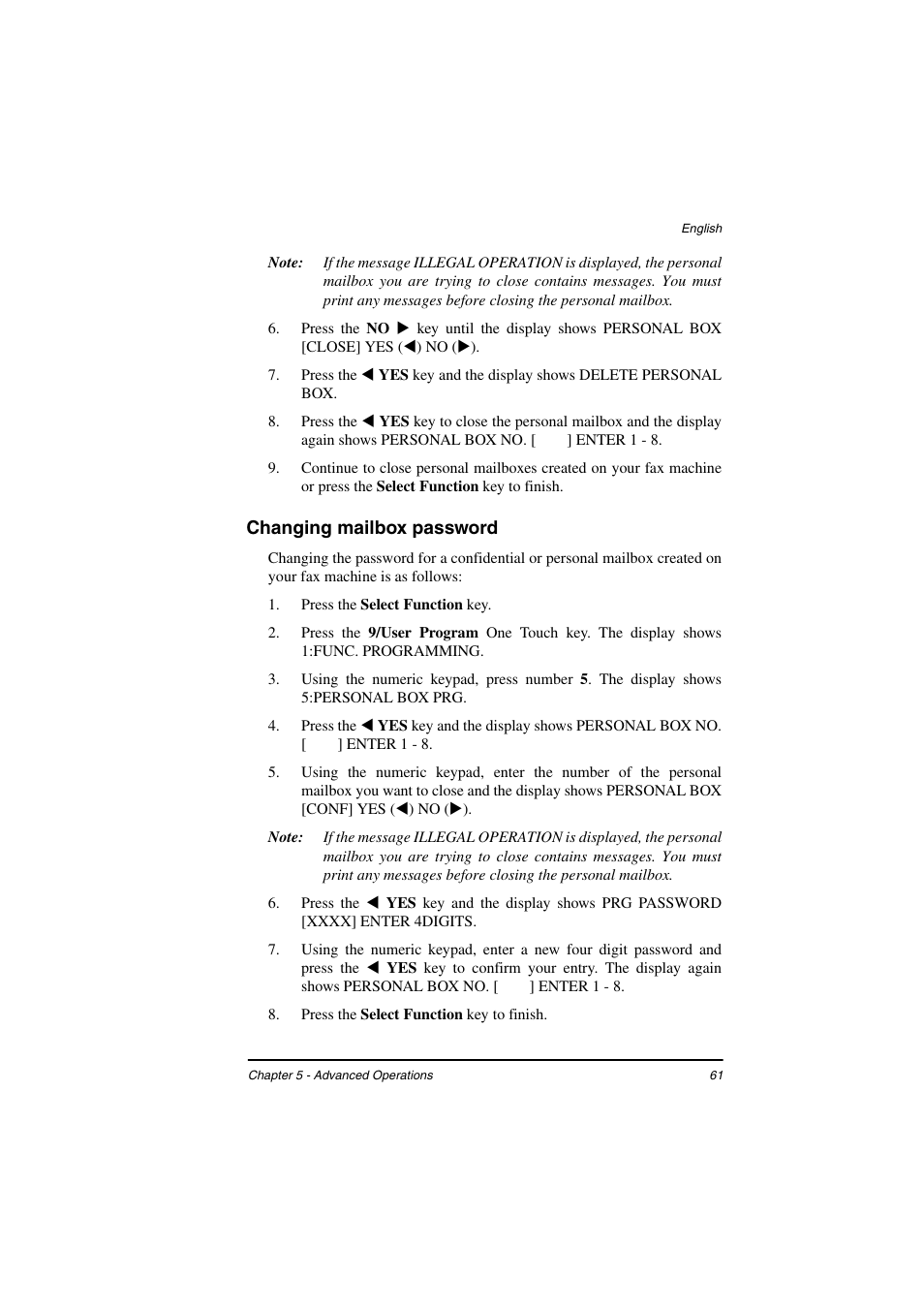Changing mailbox password | TA Triumph-Adler FAX 925 User Manual | Page 69 / 129