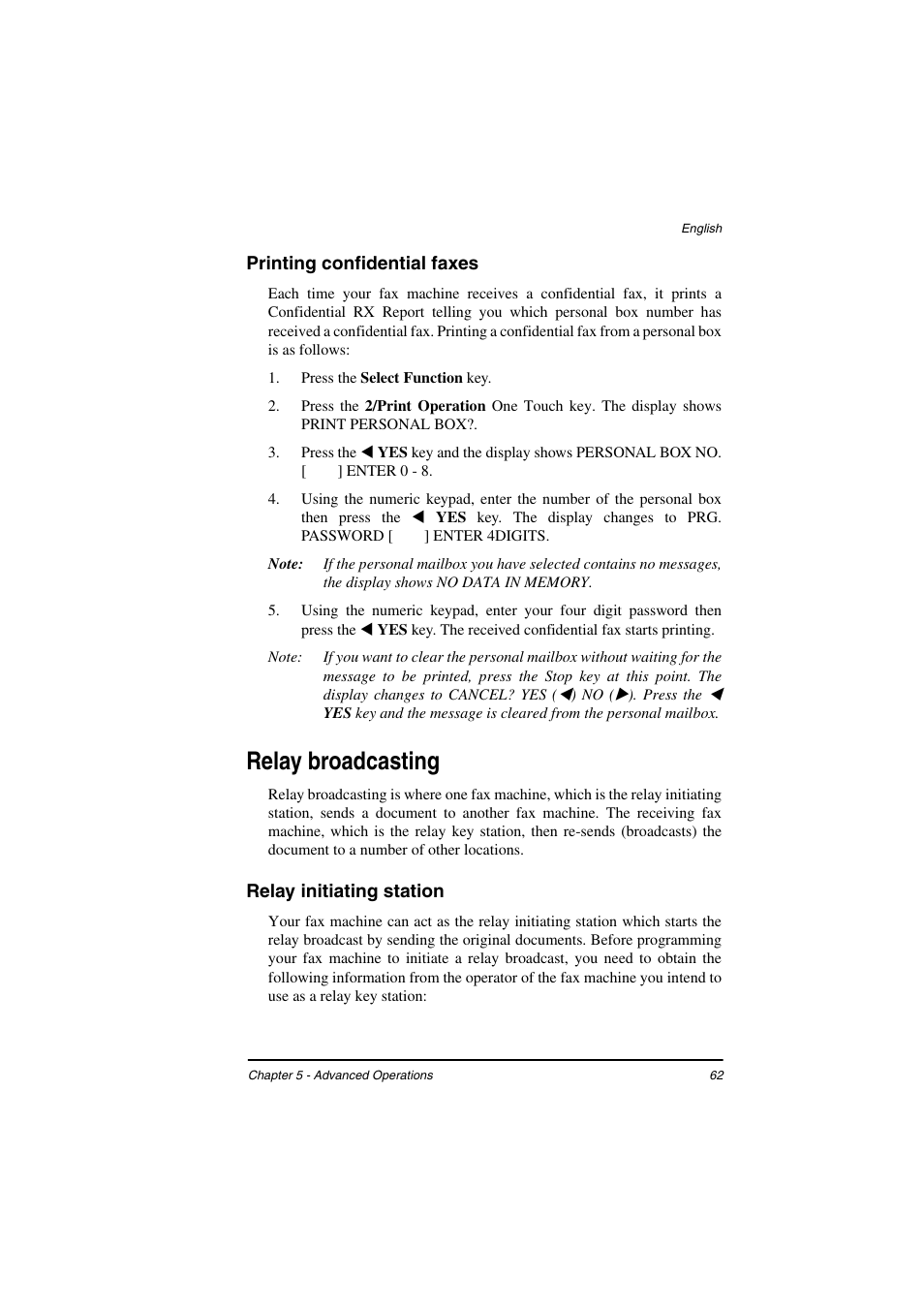 Printing confidential faxes, Relay broadcasting, Relay initiating station | TA Triumph-Adler FAX 925 User Manual | Page 70 / 129