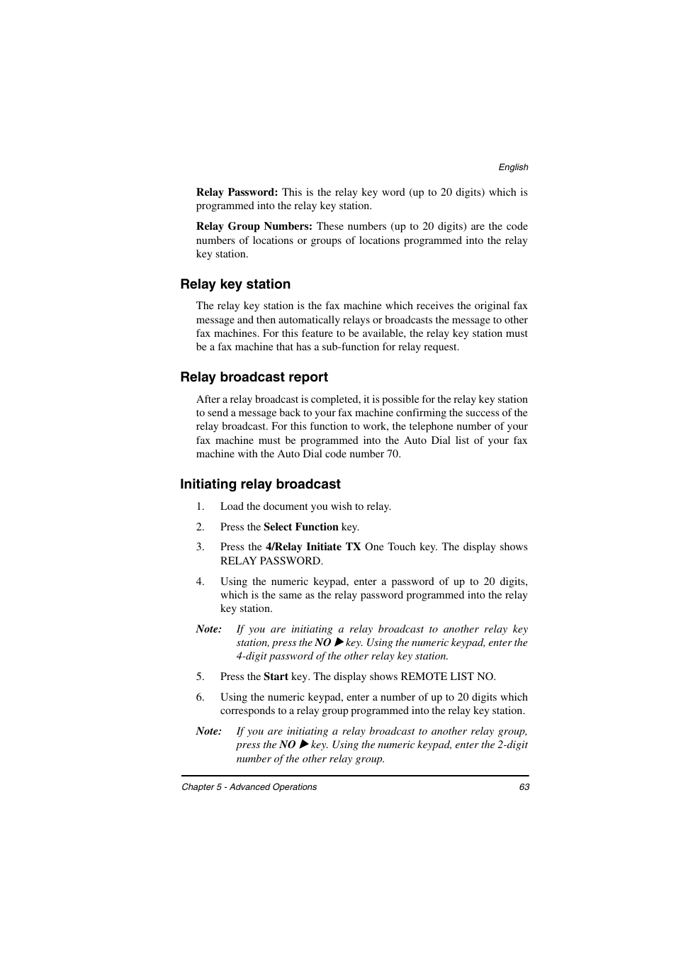 Relay key station, Relay broadcast report, Initiating relay broadcast | TA Triumph-Adler FAX 925 User Manual | Page 71 / 129