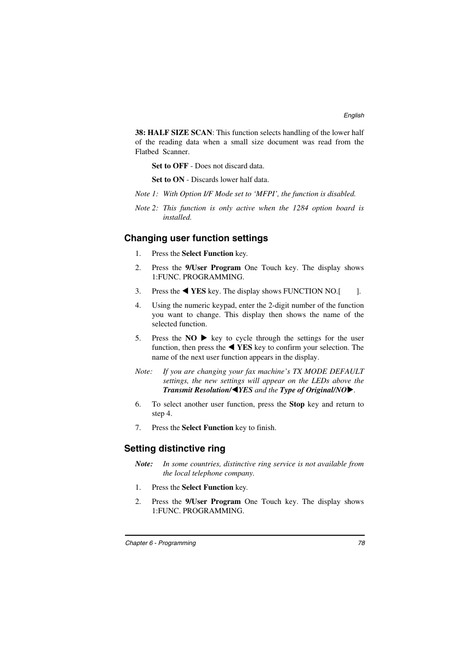 Changing user function settings, Setting distinctive ring | TA Triumph-Adler FAX 925 User Manual | Page 86 / 129