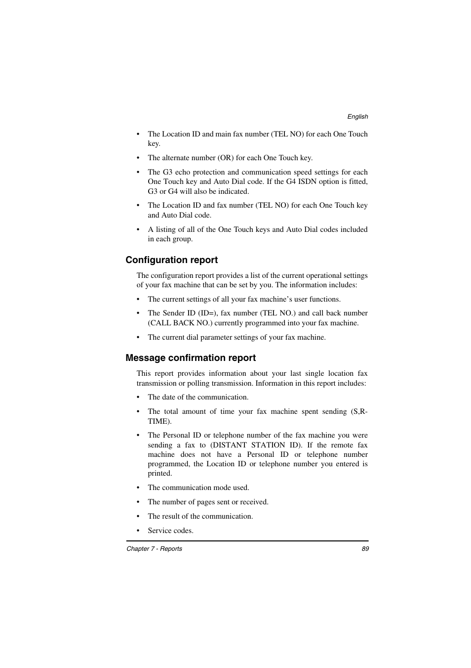 Configuration report, Message confirmation report | TA Triumph-Adler FAX 925 User Manual | Page 97 / 129