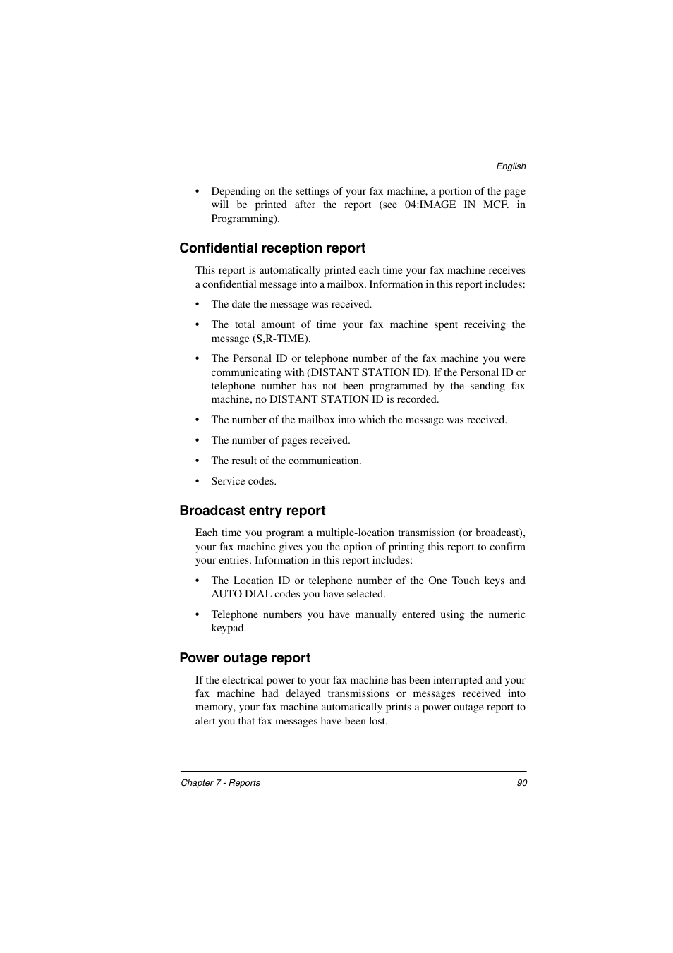 Confidential reception report, Broadcast entry report, Power outage report | TA Triumph-Adler FAX 925 User Manual | Page 98 / 129