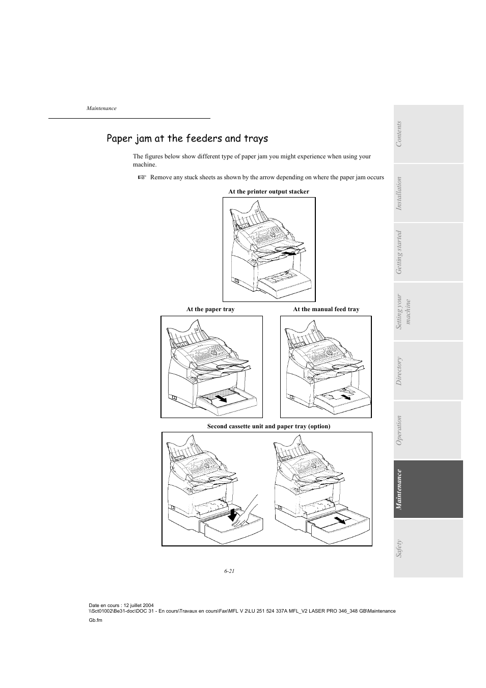 Paper jam at the feeders and trays | TA Triumph-Adler FAX 941 User Manual | Page 106 / 115