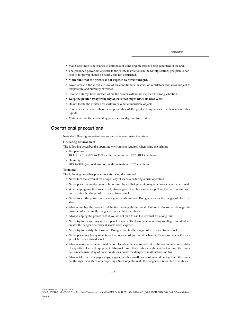 Operational precautions | TA Triumph-Adler FAX 941 User Manual | Page 11 / 115