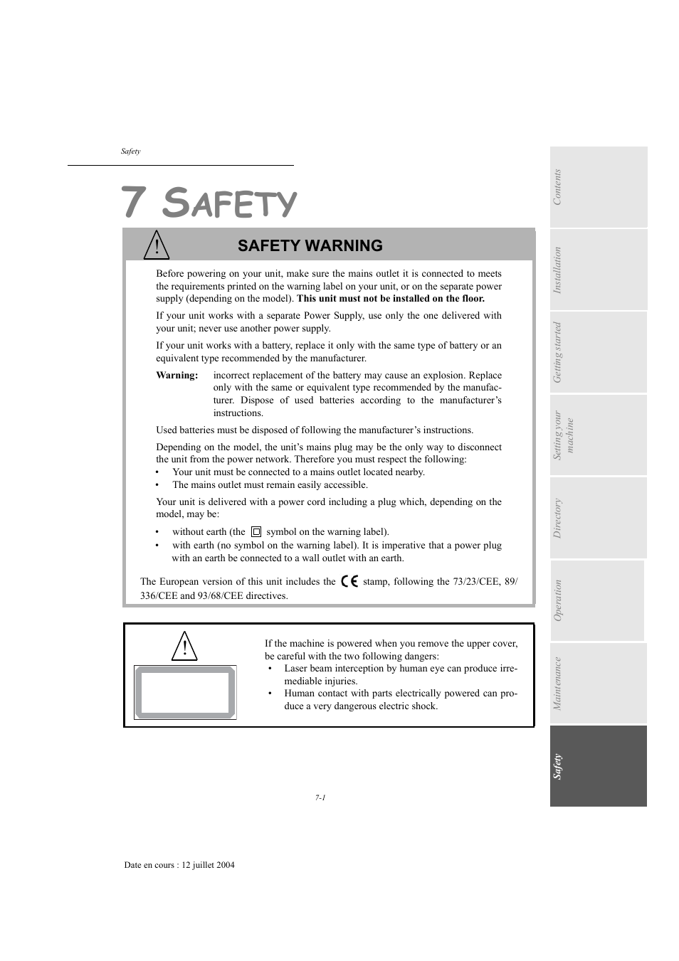 7 safety, Afety, Safety warning | TA Triumph-Adler FAX 941 User Manual | Page 112 / 115