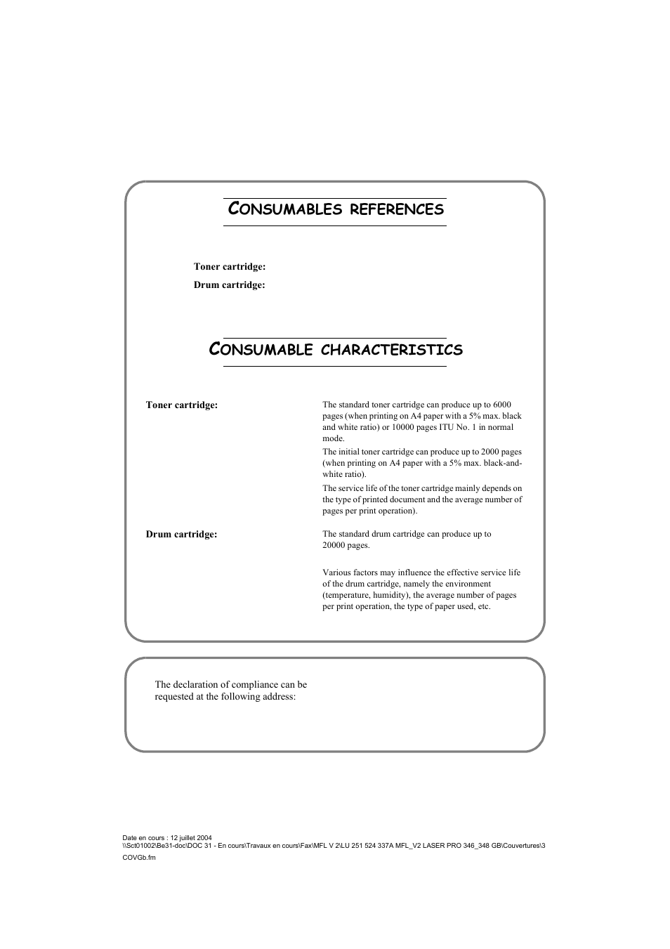 Consumable characteristics, Onsumables, References | Onsumable, Characteristics | TA Triumph-Adler FAX 941 User Manual | Page 114 / 115