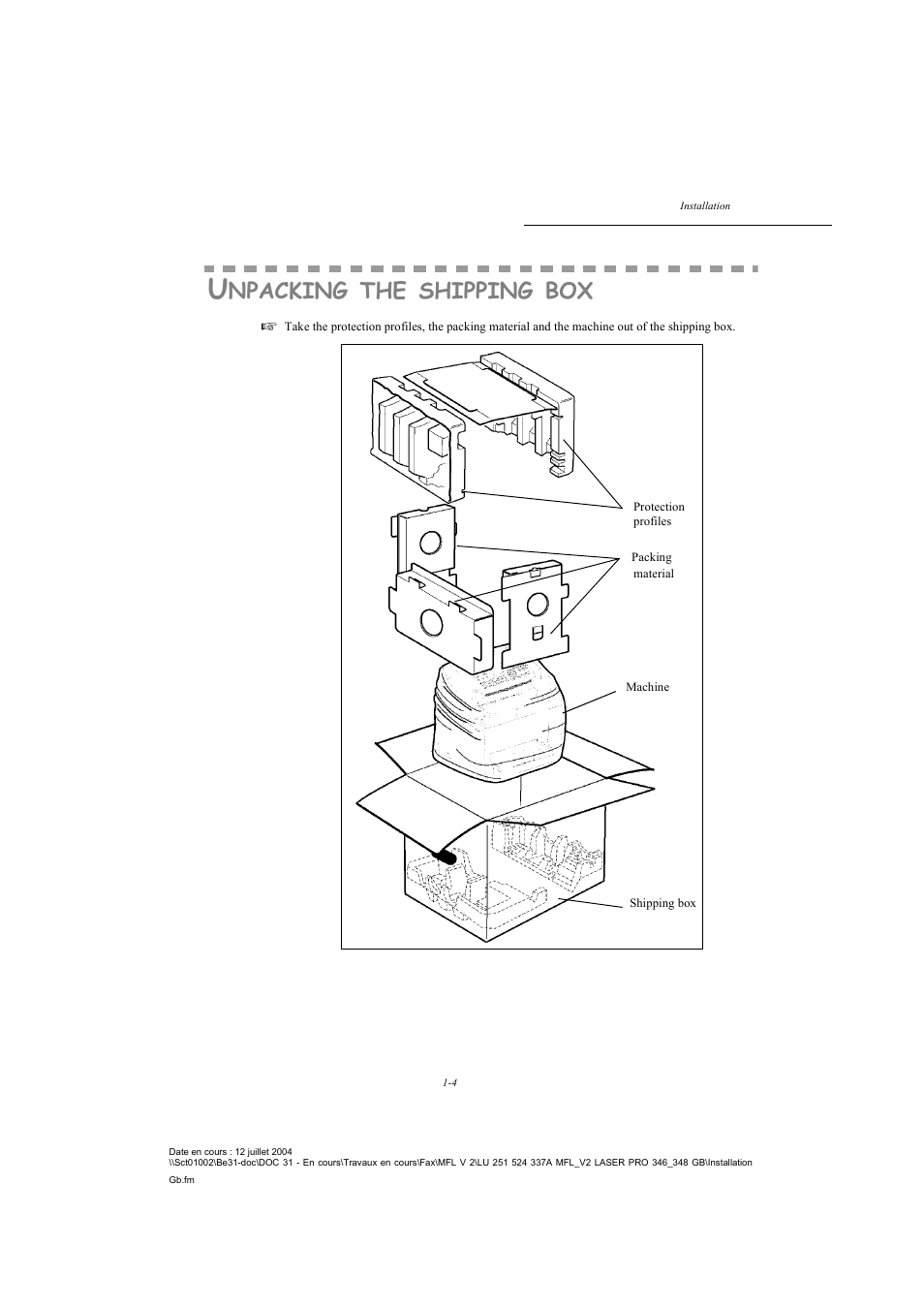 Unpacking the shipping box, Npacking, Shipping | TA Triumph-Adler FAX 941 User Manual | Page 13 / 115