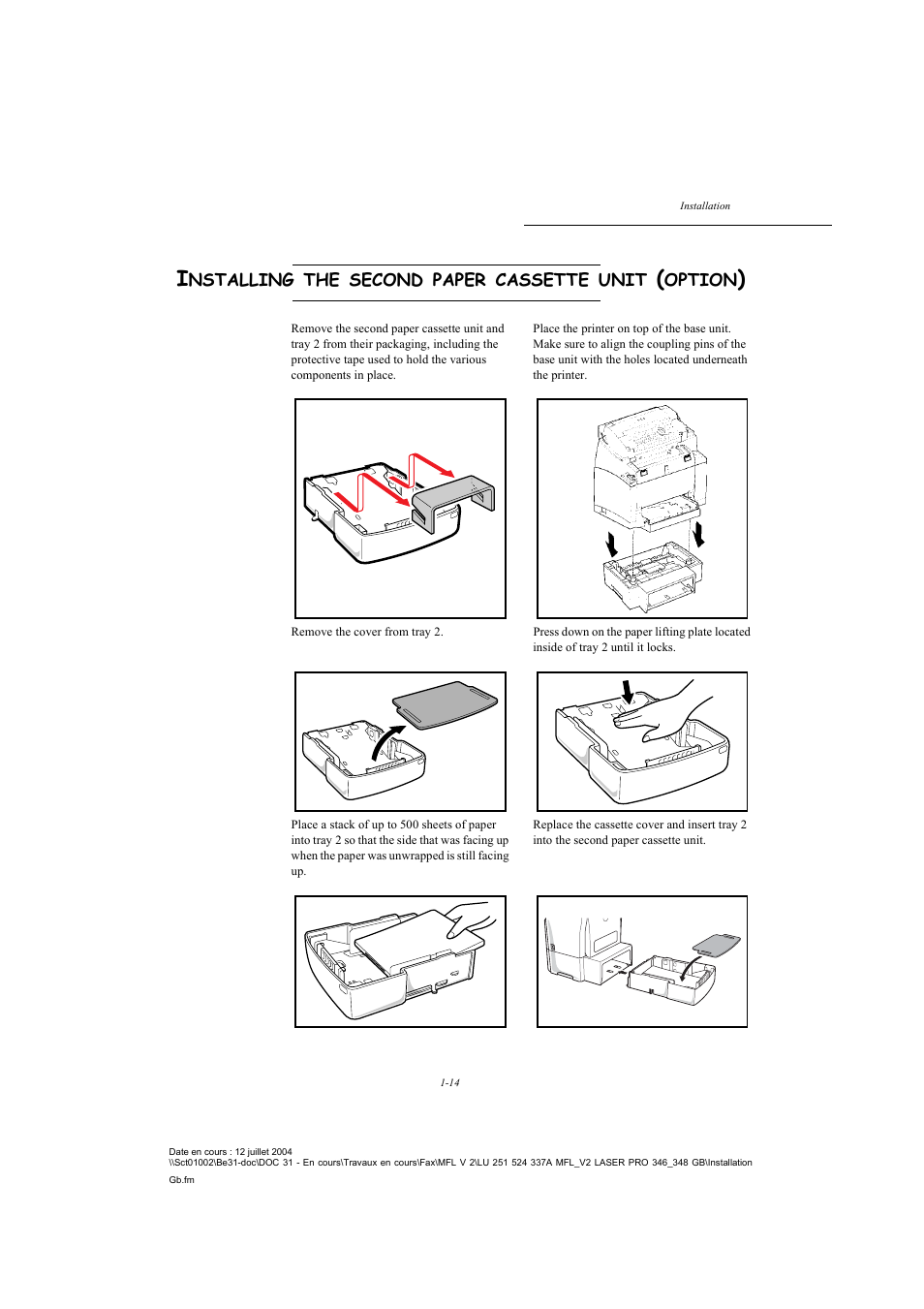 Installing the second paper cassette unit (option) | TA Triumph-Adler FAX 941 User Manual | Page 23 / 115
