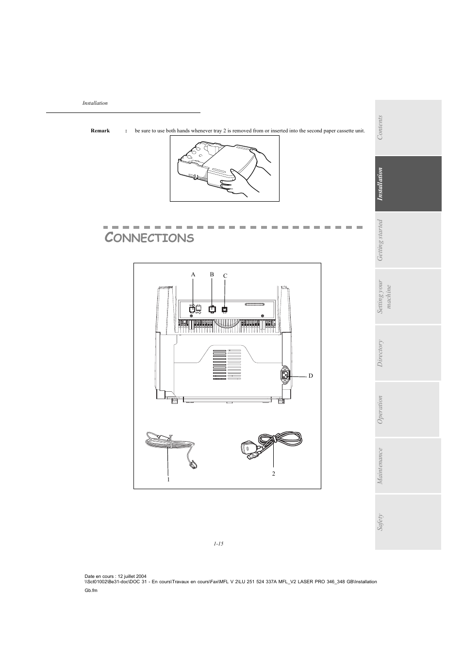 Connections, Onnections | TA Triumph-Adler FAX 941 User Manual | Page 24 / 115