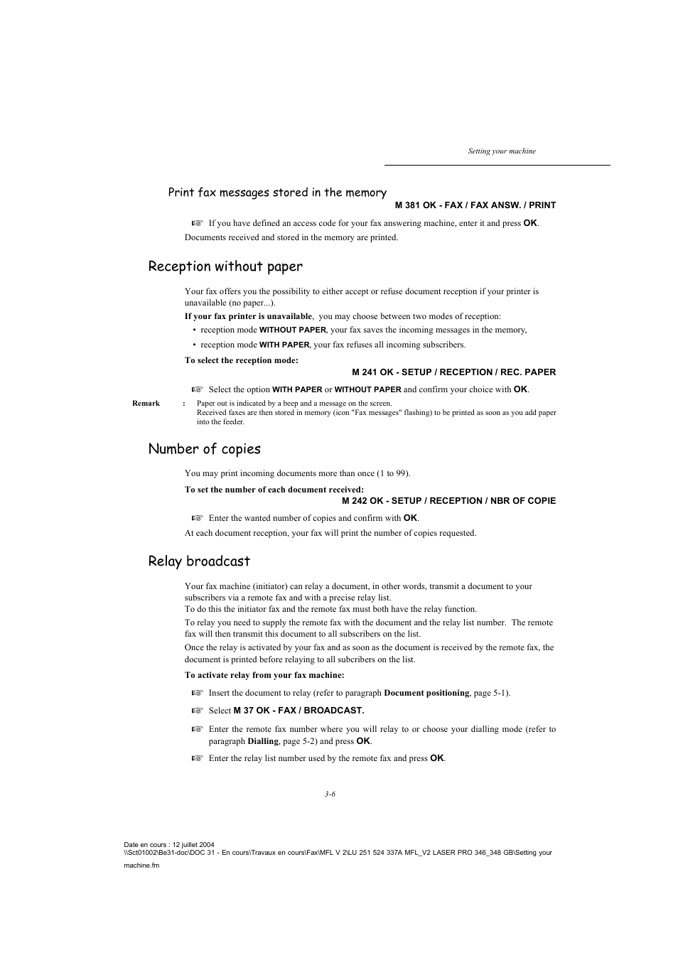 Reception without paper, Number of copies, Relay broadcast | P. 3-6 | TA Triumph-Adler FAX 941 User Manual | Page 39 / 115