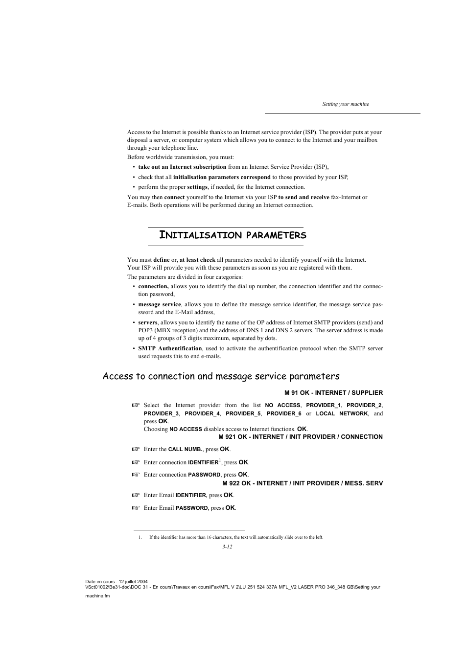 Initialisation parameters, P. 3-12, Nitialisation | Parameters | TA Triumph-Adler FAX 941 User Manual | Page 45 / 115