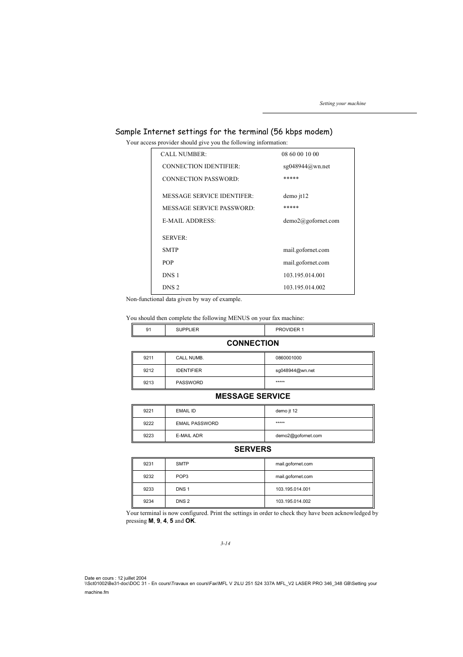 Connection, Message service, Servers | TA Triumph-Adler FAX 941 User Manual | Page 47 / 115