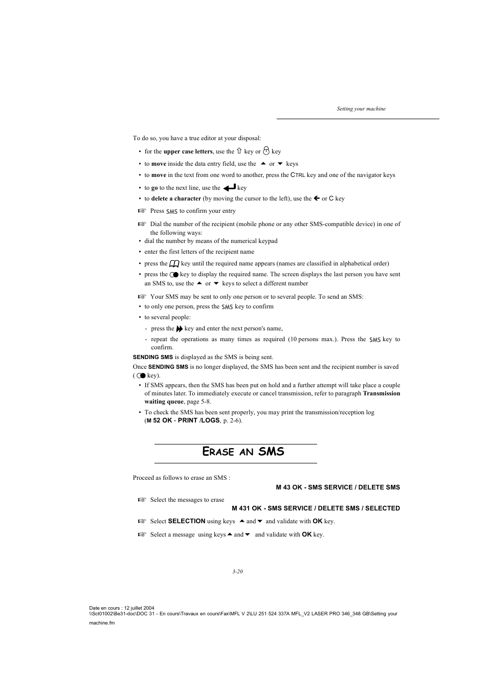 Erase an sms, P. 3-20, Rase | TA Triumph-Adler FAX 941 User Manual | Page 53 / 115