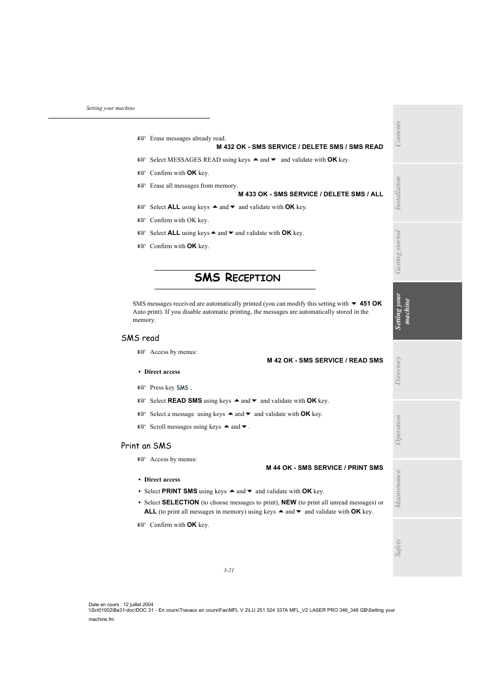 Sms reception, P. 3-21, Sms r | Eception | TA Triumph-Adler FAX 941 User Manual | Page 54 / 115