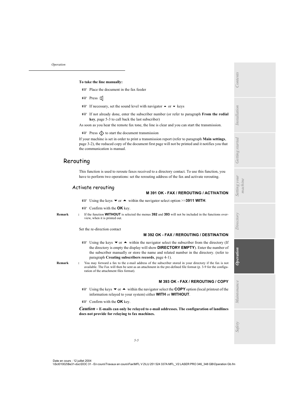 Rerouting, P. 5-5 | TA Triumph-Adler FAX 941 User Manual | Page 68 / 115