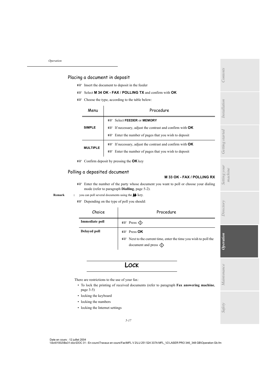 Lock, P. 5-17 | TA Triumph-Adler FAX 941 User Manual | Page 80 / 115