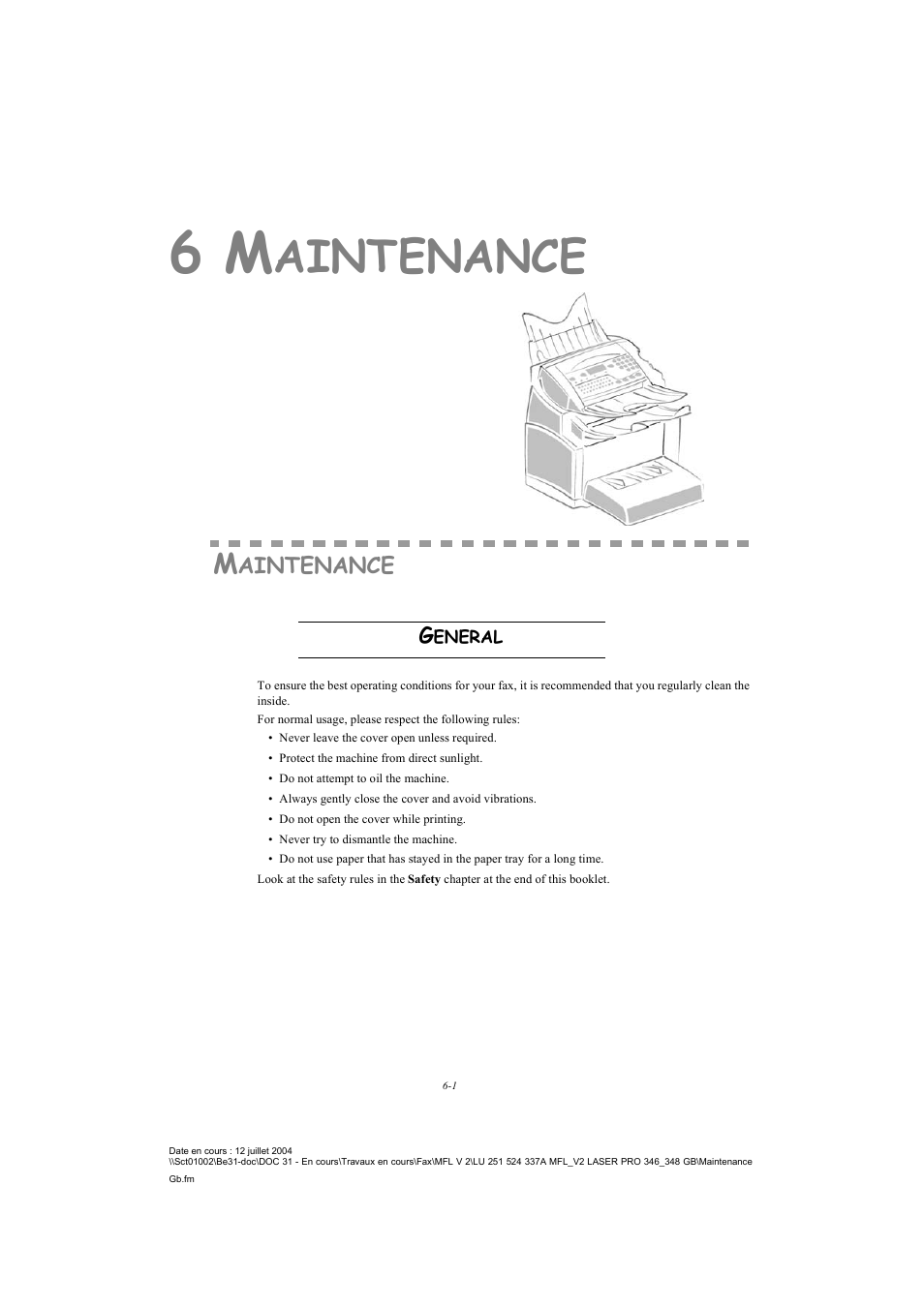 6 maintenance, Maintenance, General | Aintenance | TA Triumph-Adler FAX 941 User Manual | Page 86 / 115