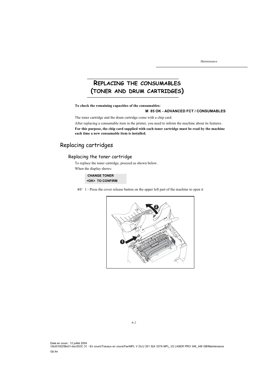 Replacing cartridges, P. 6-2 | TA Triumph-Adler FAX 941 User Manual | Page 87 / 115