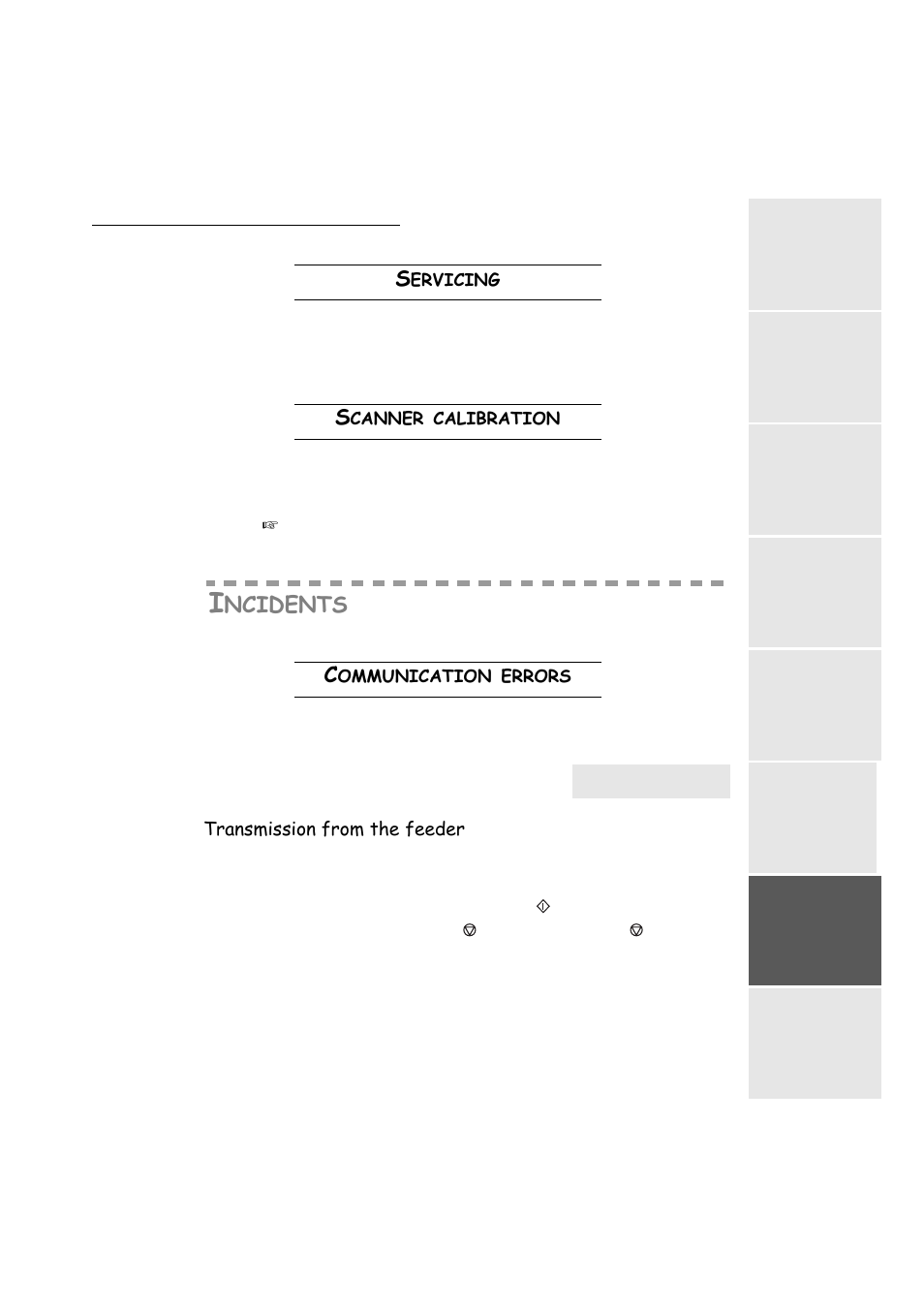 Servicing, Scanner calibration, Incidents | Communication errors, Transmission from the feeder, P. 6-17, Ncidents, Ervicing, Canner, Calibration | TA Triumph-Adler FAX 942 User Manual | Page 117 / 132