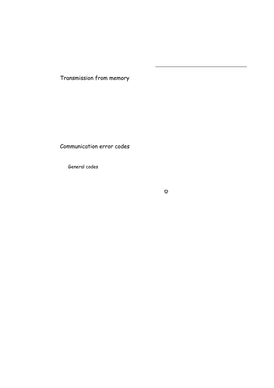 Transmission from memory, Communication error codes, General codes | TA Triumph-Adler FAX 942 User Manual | Page 118 / 132