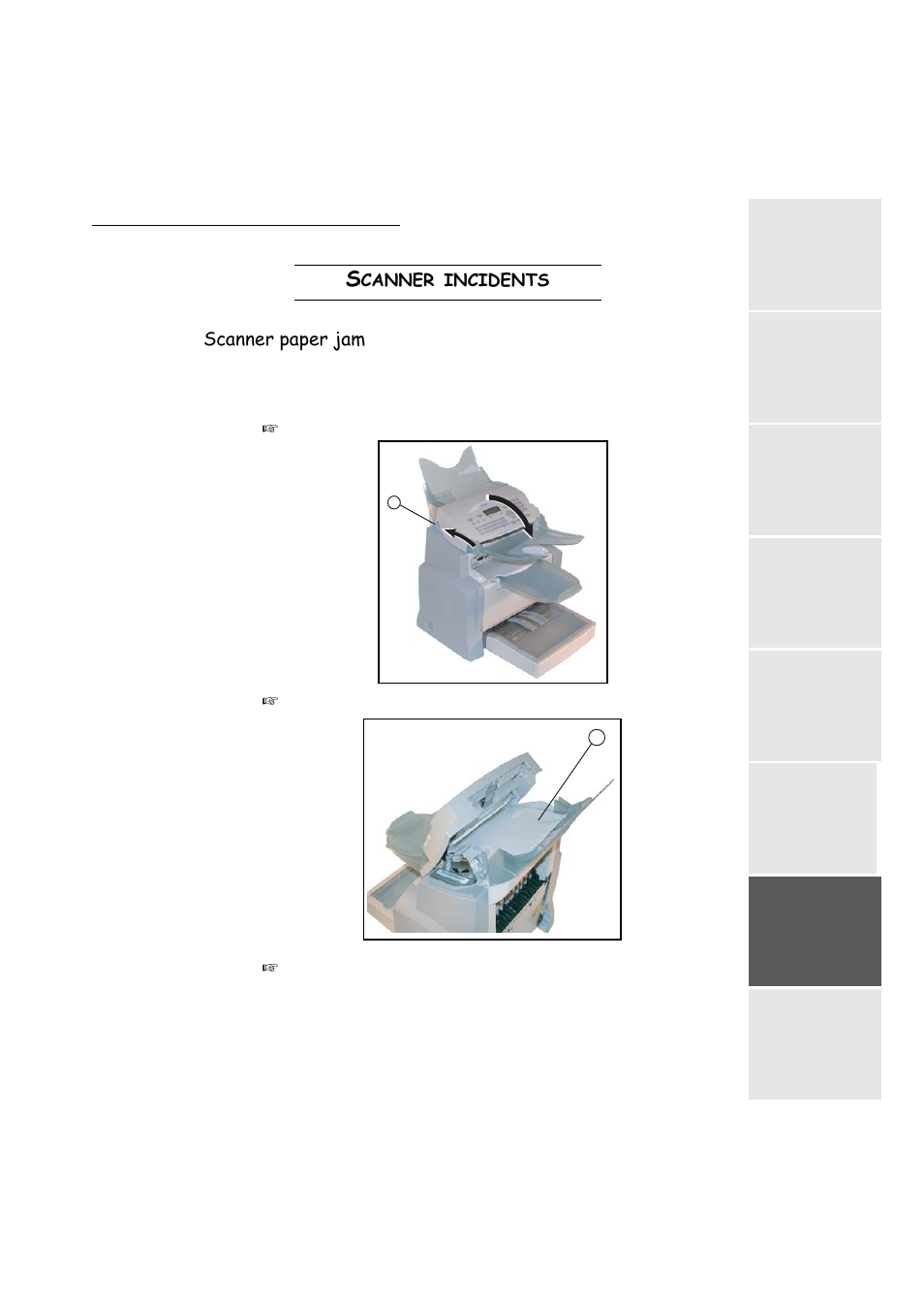 Scanner incidents, Scanner paper jam, Canner | Incidents | TA Triumph-Adler FAX 942 User Manual | Page 125 / 132