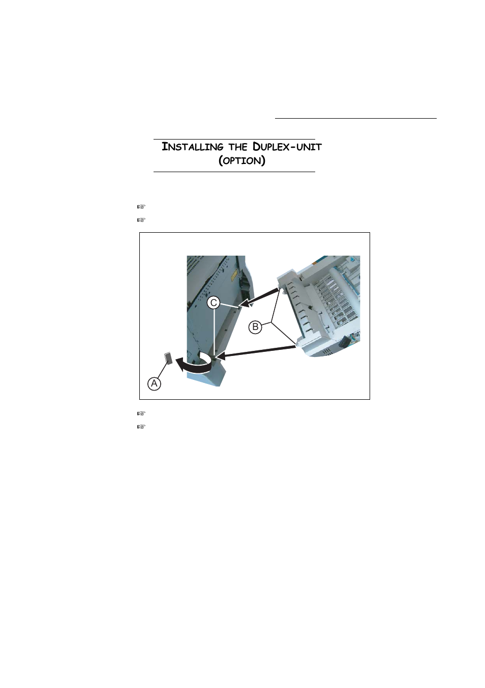 Installing the duplex-unit (option), Installing the duplex-unit, Depending on model or option) | Ac b | TA Triumph-Adler FAX 942 User Manual | Page 26 / 132