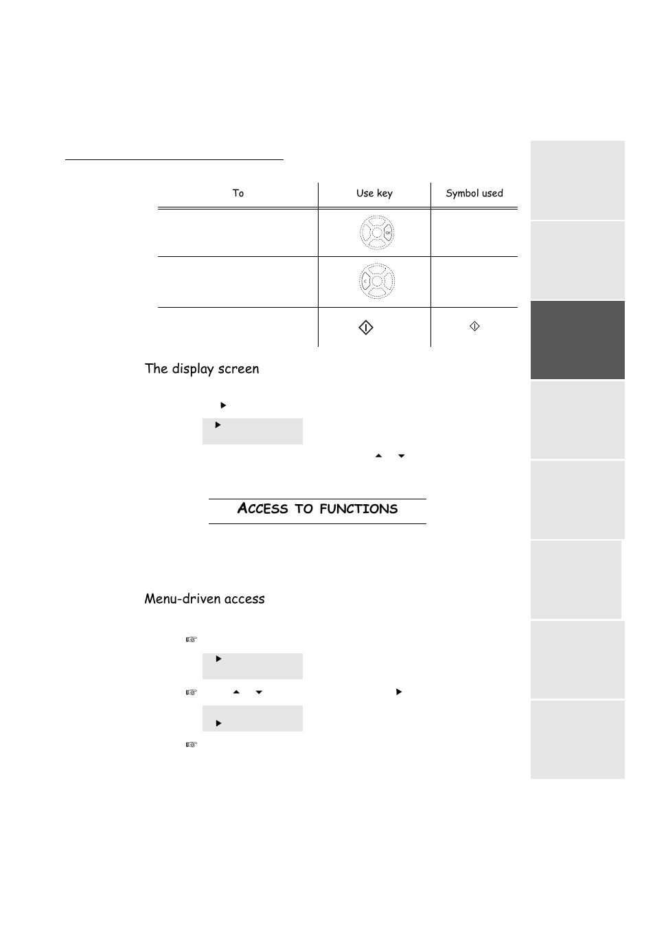 The display screen, Access to functions, Menu-driven access | Ccess, Functions | TA Triumph-Adler FAX 942 User Manual | Page 31 / 132