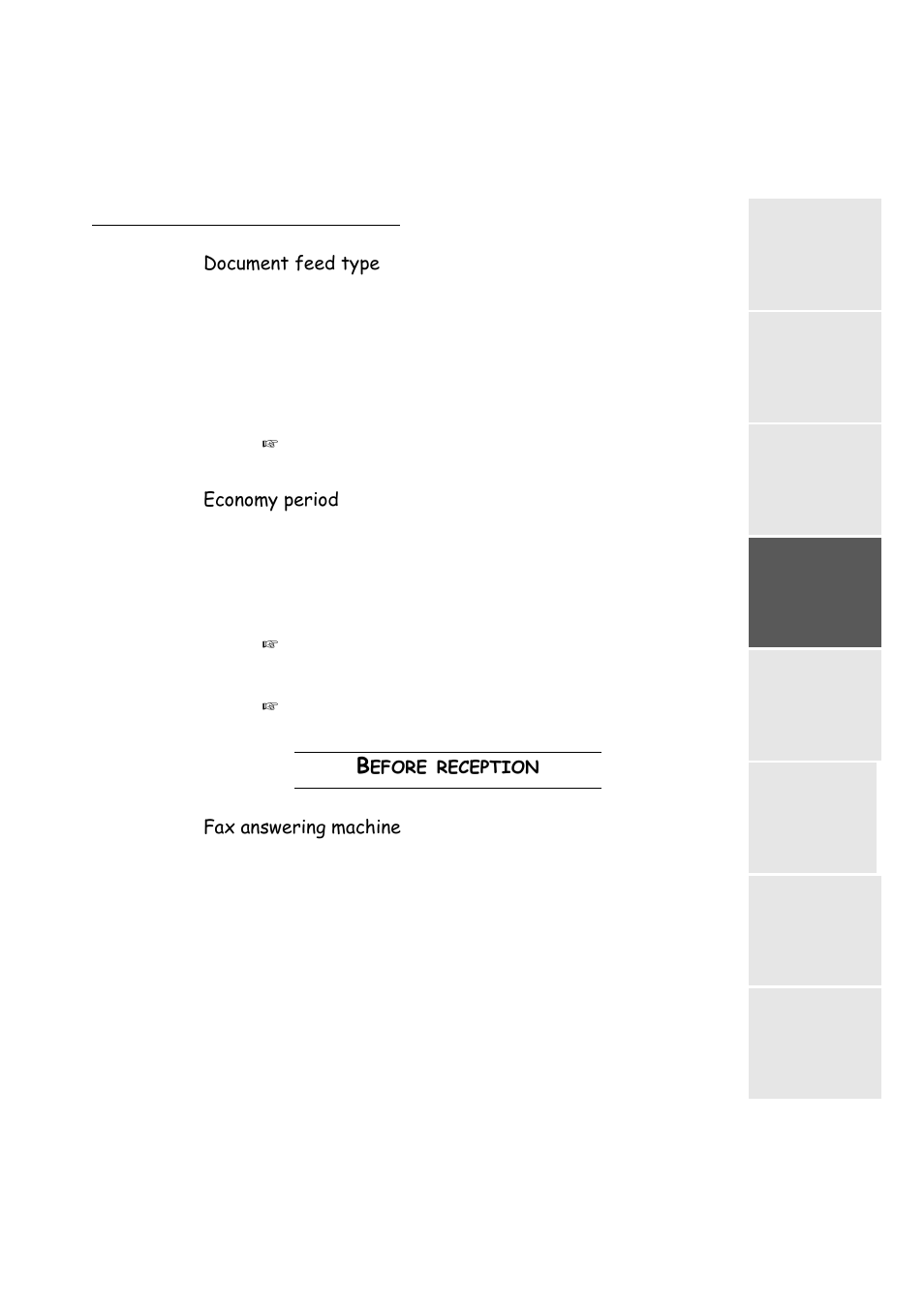 Document feed type, Economy period, Before reception | Fax answering machine, P. 3-5, Efore, Reception | TA Triumph-Adler FAX 942 User Manual | Page 41 / 132